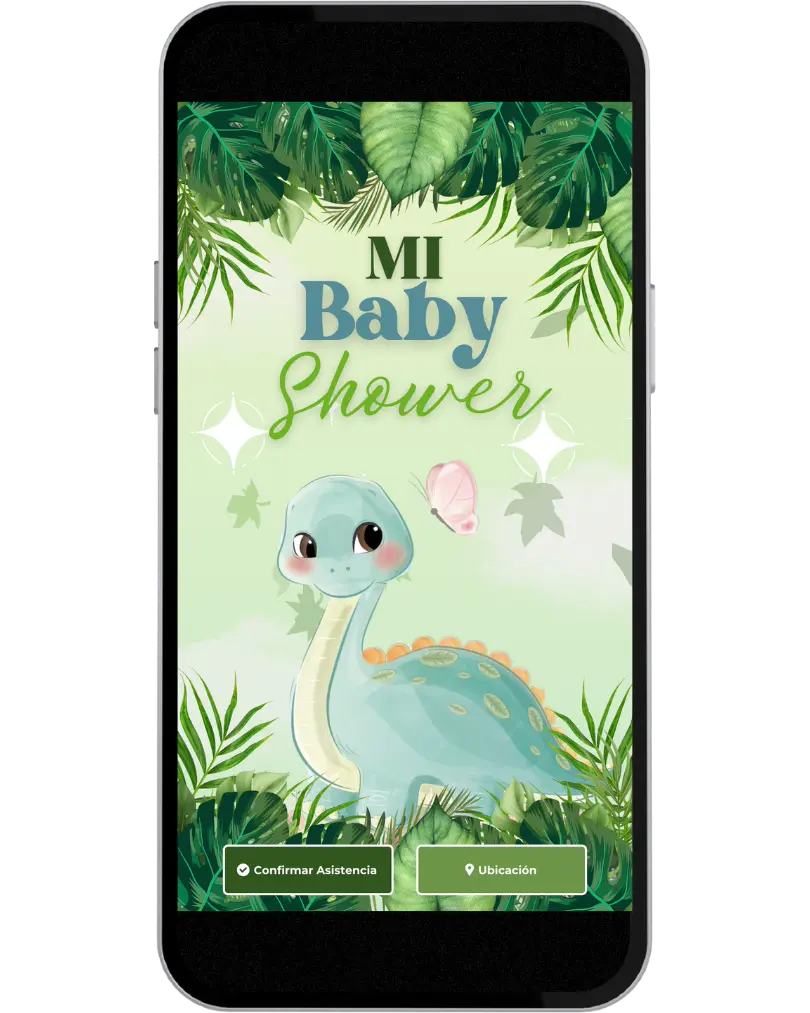 Invitación digital tipo video para Baby Shower, con música, botón de ubicación y botón de confirmación.