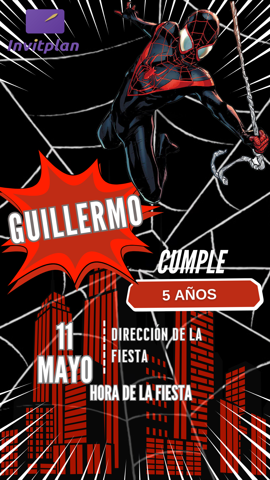 Invitación digital de ejemplo | Miles Morales | AA0003