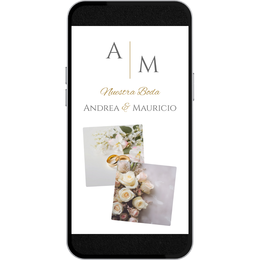 Invitación Digital Web de Boda - Plantilla Gabriela para Boda con música, link de ubicación y botón de confirmación a whatsapp.
