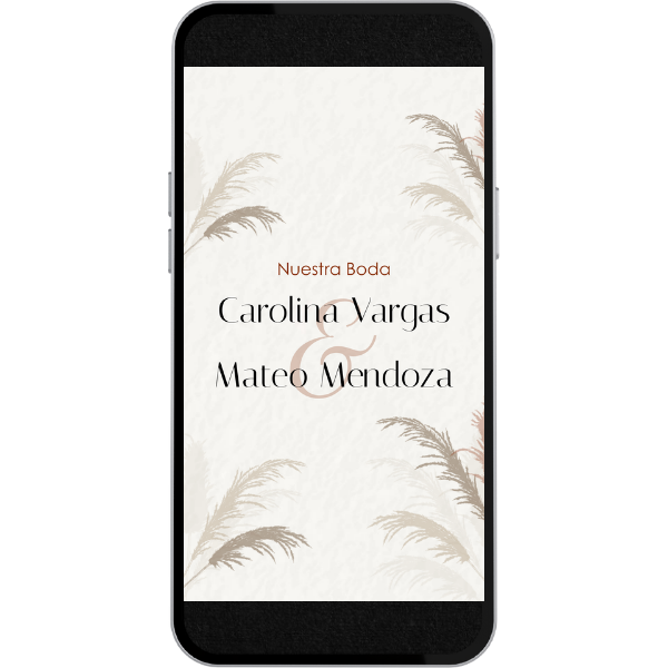 Invitación Digital Web de Boda - Plantilla Pampas para Boda con música, link de ubicación y botón de confirmación a whatsapp.