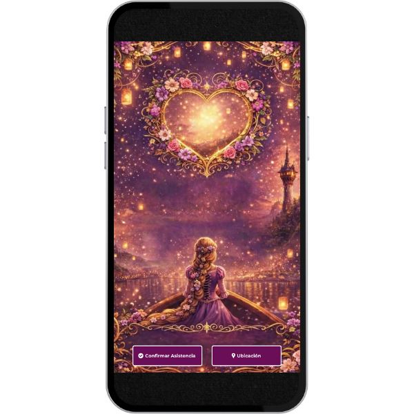 Invitación Digital Video de Quince Años - Rapunzel para XV Años con música, link de ubicación y botón de confirmación a whatsapp.