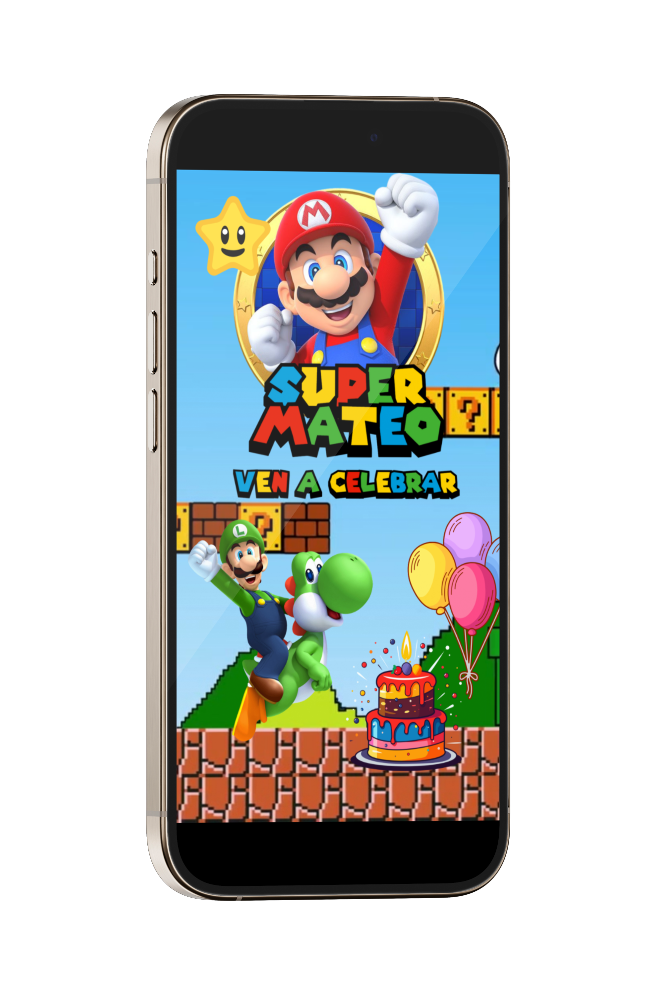 Invitación Digital Video de Mario Bros para Cumpleaños con música, link de ubicación y botón de confirmación a whatsapp.